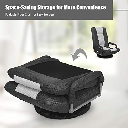 GIANTEX Floor Chair, 360 Degree Swivel Chair with Adjustable Backrest, Lumbar Support, Armrest, Foldable Lazy Sofa Rocker for TV, Reading, Playing Video Games, Black/Grey