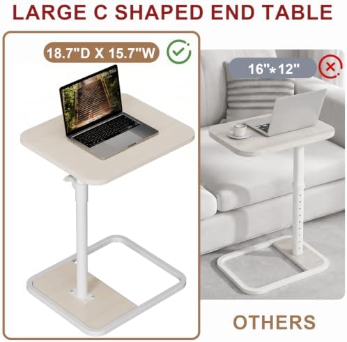 GOYLSER Large C Shaped End Table for Couch, Height Adjustable Rotatable Couch Tray Tables Sofa Table Tv Trays for Bedroom, Natural Wooden Swivel Side Table for Small Spaces