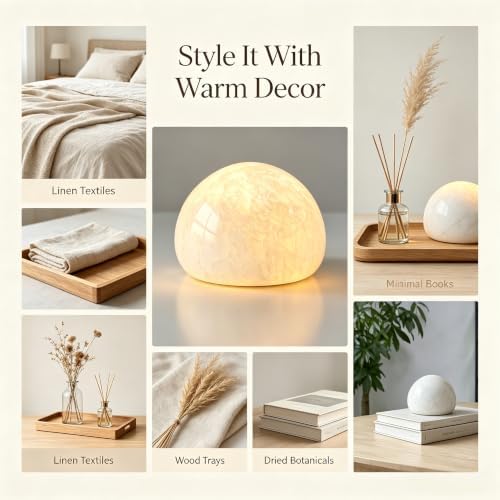 Natural Marble Lamp Cordless Touch Control Night Light Rechargeable Small Marble Table Lamp, Dimming Warm Glow Portable Marble Touch Lamp for Bedroom, Living Room, Decor Gift (A-Pure White)