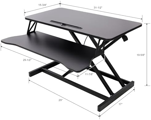 Standing Desk Converter, 32" Wide, Height Adjustable Sit Stand Up Desk Riser with Keyboard Tray, Desktop Workstation for Home Office Computer Laptop, Black