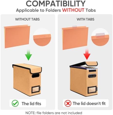 BALEINE File Organizer Box with Lid, Collapsible Hanging File Storage Box