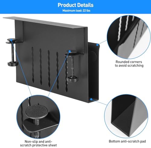 MAXECHO Desk Side Storage, Under Desk Laptop Mount, Table Side Hanging File Organizer, No Drill Clamp On Cable Management Tray, Laptop Holder with Magnetic Pen Holder for Office and Home, Load 22 Lbs