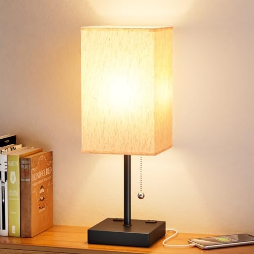 Bedside Lamp for Bedroom - 3 Color Temperatures, USB A+C, 2 AC Outlets