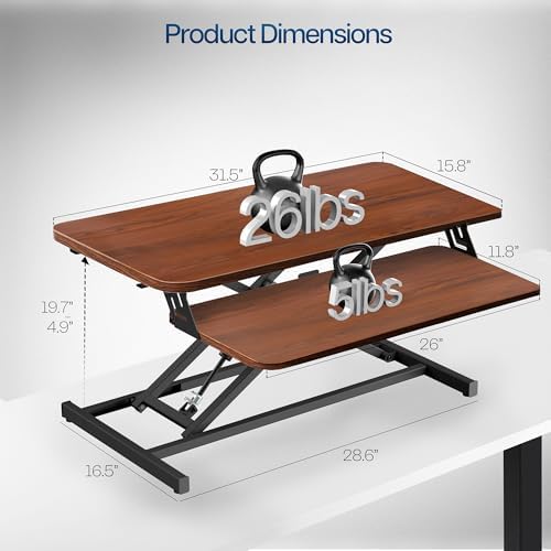 VIVO Dark Walnut 32 inch Standing Desk Riser, DESK-V000SD