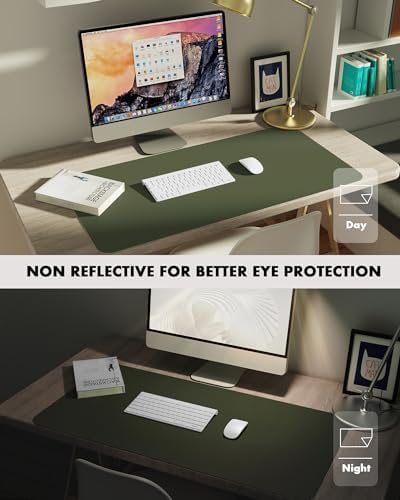 YSAGi Double-Sided Desk Pad, 23.6"x13.7" Leather Desk Mat, Eco Cork Desk Pad Protector, Large Mouse Pad for Desk, Waterproof Desk Blotter Pad, Desk Writing Pad for Office Work/Home(Dark Green/Cork)