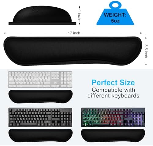 Dapesuom Enlarge Keyboard Wrist Rest, Cute Memory Foam Keyboard Wrist Cushion for Computer Desk Mats Support, Typing Pain Relief Ergonomic Mouse Pad Rests with Non-Slip Base for Gaming, Laptop, Black