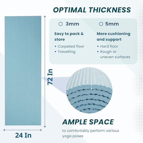 Everyday Yoga Deluxe Mat, Spacious 72"x24" Non-Slip, 3-5mm Extra Thick
