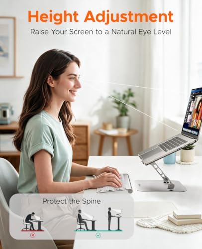 PHIXERO Height Adjustable Laptop Stand, Aluminum Laptop Riser Silver WS1
