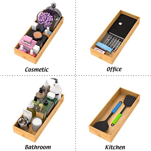 Bamboo Bathroom Drawer Organizer 15"x 6", Storage Box for Utensil Organizer