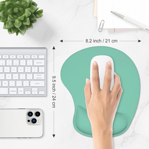 ITNRSIIET Ergonomic Mouse Pad, Cushioned Gel Wrist Rest, Non-Slip Base, Smooth Surface, Compatible with All Mice for Office & Gaming, Desk Accessory, 9.5 x 8.2 inch, Mint Green