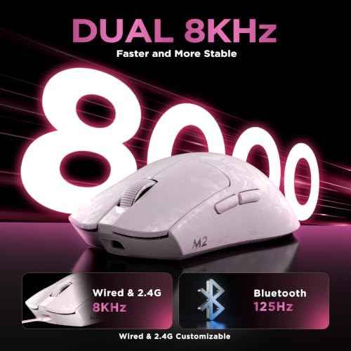 YUNZII M2 Dual 8K Wireless Gaming Mouse, PAW3395, 6-Level DPI(Pink)