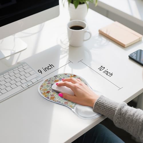 AUPET Ergonomic Mouse Pad with Gel Wrist Support – Non-Slip Mouse Mat with Comfortable Memory Gel Cushion – Relieves Wrist Pain – Designer Pattern for Home Office & Gaming (Spring Blooms)