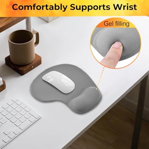Mouse Pad with Wrist Support, 2-Pack Ergonomic Mousepad with Wrist Rest, Gaming Mouse Pad with Non-Slip PU Base, Relieve Pain Relief, for Home Office Computer Laptop, Gray
