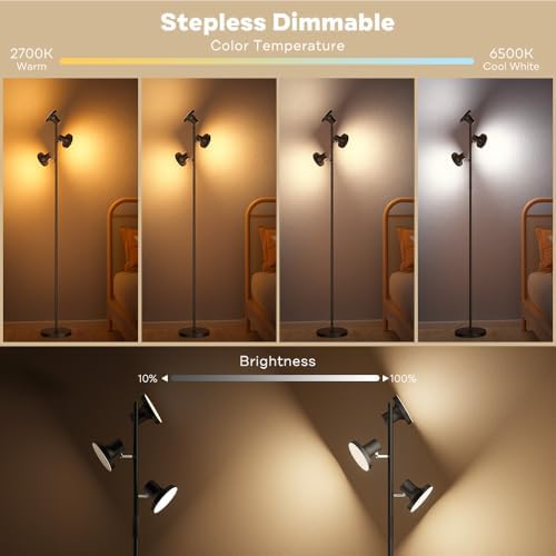 SIBRILLE RGB Floor Lamp, 36W Bright LED Standing Lamp with 3 Swivel Lights, Color Changing Tree Tall Lamp with Remote, Stepless Dimmable Modern Floor Lamps for Living Room, Bedroom, Gaming Room,Office