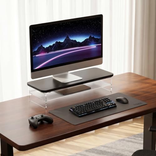 Fenge 23.6" Monitor Stand with Clear Acrylic Legs, Black