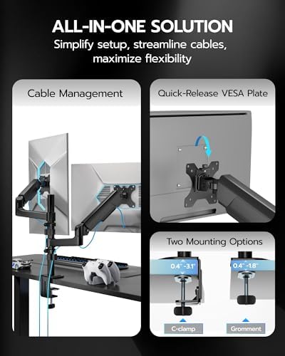 ARES WING Dual Monitor Mount - 17 to 40 Inch Screen Monitor Arm, Black