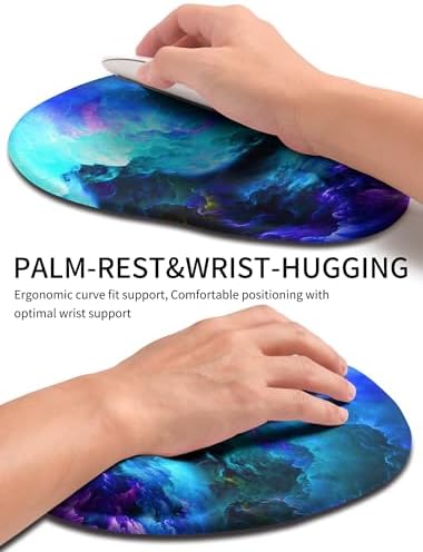 Palm-Rest and Wrist-Hugging Mouse Pad Wrist Rest, Ergonomic Wrist Support with Curve Fitting Cushioned Memory Foam for Carpal Tunnel Pain Relief, 9.9 x 8.3 Inch, Nebula