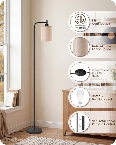 Dimmable Floor Lamp for Living Room with Remote & 10W Bulb