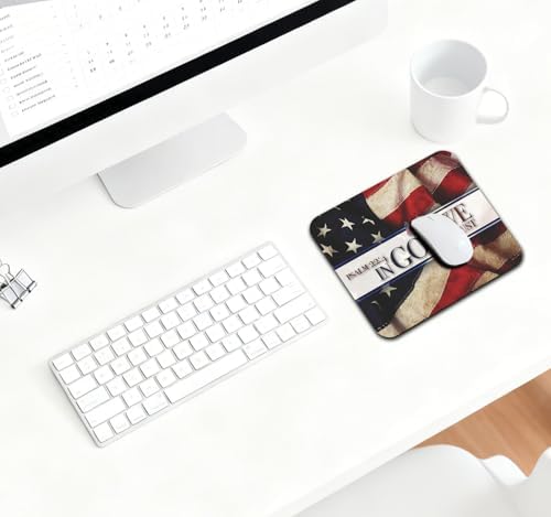 9.5x7.9 Inch Office/Gaming Mouse Pad, in God We Trust Psalm 22:4 Christian Bible Verse Scripture Quote, Vintage American Flag Patriotic Background Cute Anti-Slip Mat for Desk