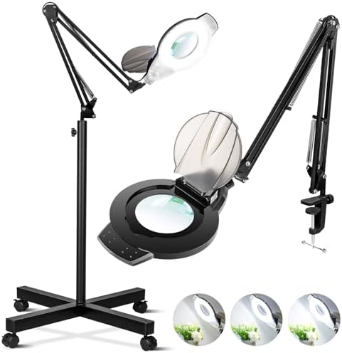 2200 Lumens Magnifying Floor Lamp, 2-in-1 Lighted Desk Magnifier