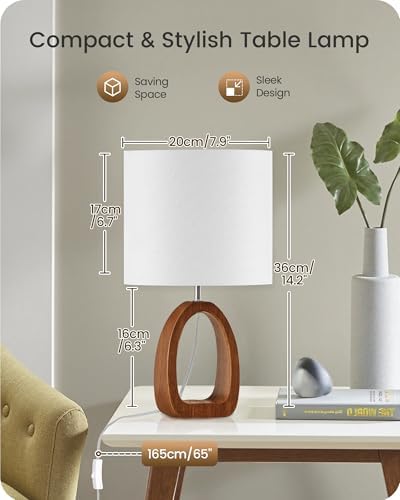 Small Table Lamp, 14.2" Cute Little Desk Lamp, Wood Bedside Lamp with White Linen Lampshade & Dark Pearwood Base, Modern Nightstand Lamp for Bedroom, E26 Base, Bulb Not Included, LW07TL05