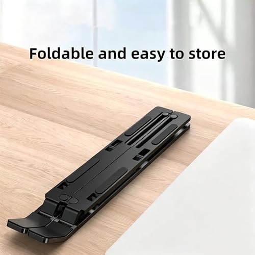Adjustable Laptop Stand - Aluminum Foldable Portable Computer Riser for 10-15.6 Inch Laptops, Ergonomic Design with Storage Bag, Compatible with MacBook Air/Pro, HP, Dell (Black)