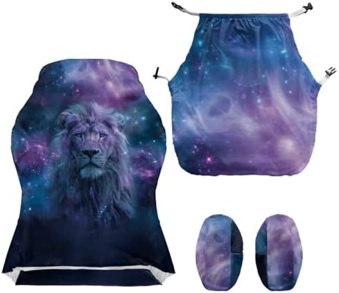 Galaxy Lion Gaming Chair Cover with Armrest Cover Scratch Proof Stretchable Universal Rotating Desk Chair Slipcover Washable Non-Fading