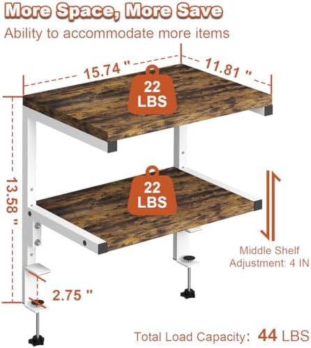 Mondazie 2-Tier Adjustable Desk Shelf Organization, White