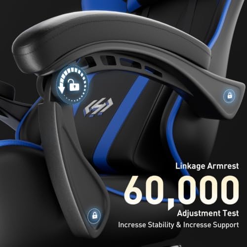 HLDIRECT Gaming Chair with Footrest, Lumbar Support & Headrest, Black&Blue