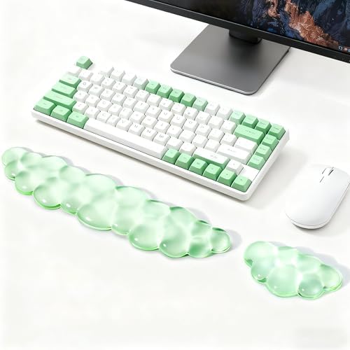 Gel Cloud Keyboard and Mouse Wrist Rest, Clear Cloud Wrist Rest for Keyboard, Cute Ergonomic Cloud Wrist Support for Typing Pain Relief, Green Cloud Wrist Rest for Office, Gaming, Computer, Laptop