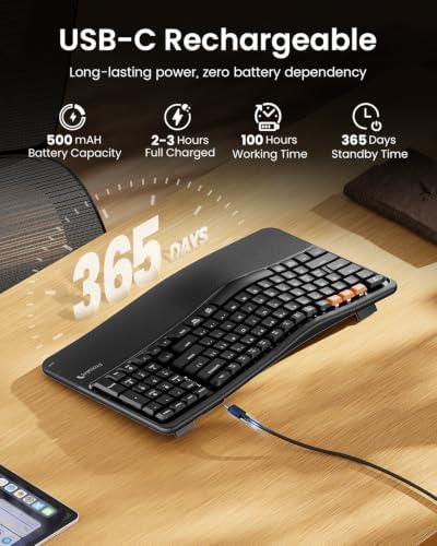 ProtoArc EK02 Wave Keys Ergonomic Wireless Keyboard - Black