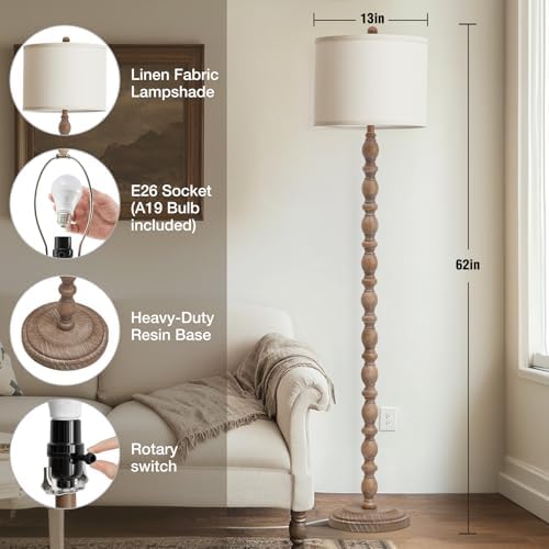 Luvkczc Farmhouse Floor Lamps for Living Room, Standing Lamp with Bulb