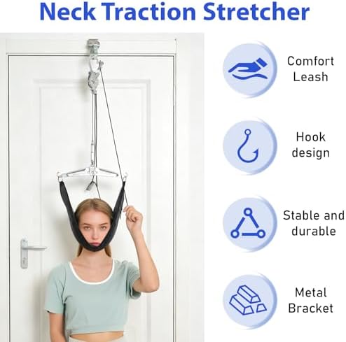 Cervical Neck Traction Device Over-The-Door, Adjustable Portable Neck Stretcher, Neck Sling for Spine Decompression, Adjustable Tension Levels Ideal for Homes, Offices, and Break Rooms