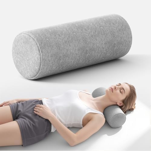 Neck Roll Cervical Pillow for Neck Pain Relief - Memory Foam Neck Pillow for Bed | Round Neck Pillows for Sleeping (Grey, Large - 6.0" H)