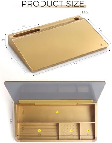 TOWON Compact Glass Desktop Whiteboard with Storage 12x7 in, Metallic Gold