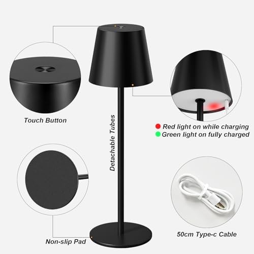 Kakanuo Black Cordless Table Lamp Rechargeable, 4 Pack Set Battery Operated