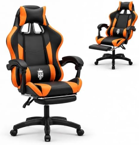 Gaming Chair with Footrest, Computer Chair with Adjustable Headrest
