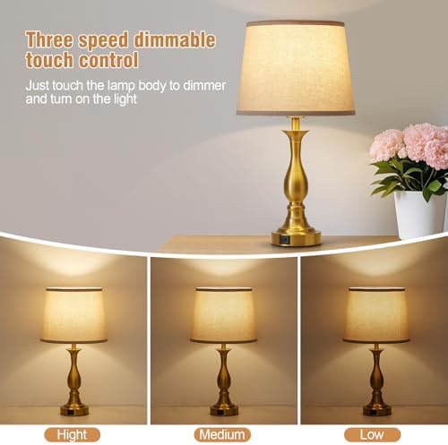 Bedside Table Lamp Touch Control Bedroom Lamps with USB A and C Charging Port 3 Way Dimmable Touch Lamps for Nightstand Living Room Bedroom Dorm Home Office Reading, Set of 2