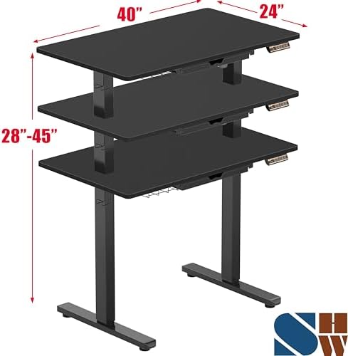 SHW 40-Inch Electric Height Adjustable Standing Desk w/Drawer, Black