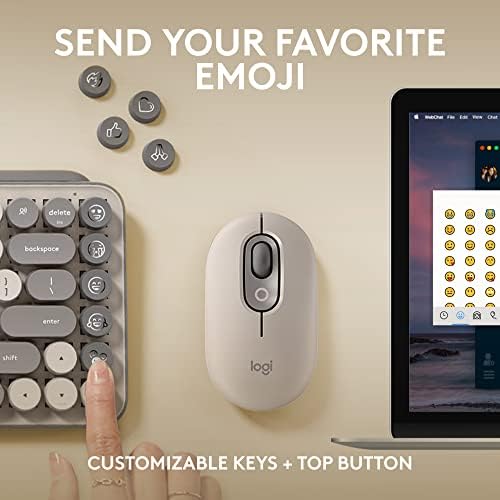 Logitech POP Keys + POP Mouse - Wireless Keyboard and Bluetooth Mouse Combo with Typewriter-Style Mechanical Keys, Emoji Features, Cute Compact Design - Mist