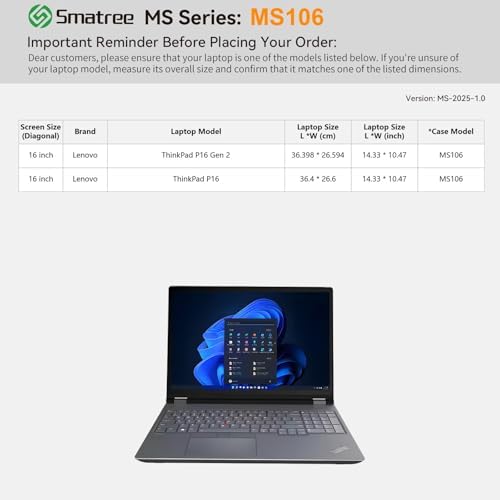 Smatree MS106 Protective Case with Stand for 16" Lenovo ThinkPad P16 Gen 2
