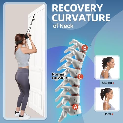 Cervical Neck Traction Device for Home Use, Restore The Natural Curve of The Neck, Neck Stretcher Mochine Over Door for Neck Pain Relief. (Thick)