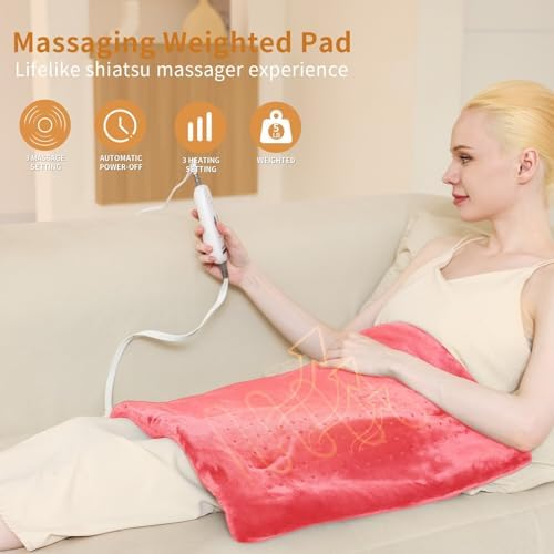 Massaging Weighted Heating Pad for Back Pain Relief,20"*24",Grapefruit Red