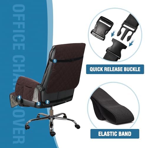 H.VERSAILTEX Water-Resistant Gaming Chair Protector – Universal High-Back Cover with Non-Slip Buckles, Fits Executive & Desk Chairs (Brown/Beige, Washable)