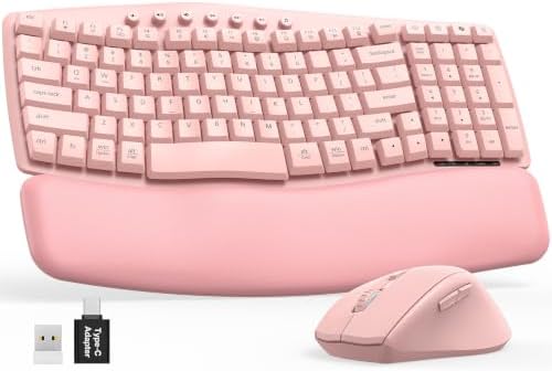SABLUTE MA61 Wave Keys Combo Ergonomic Wireless Keyboard and Mouse, Pink