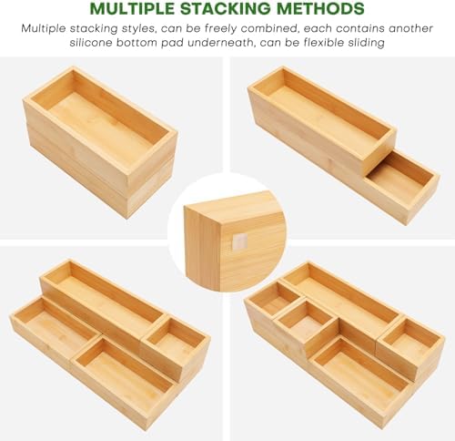 MapleGrace Bamboo Drawer Organizer Set, 9 PCS Wood Storage Organizers