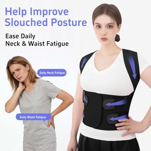 Posture Corrector for Women and Men, Back Brace with Lumbar Support Panel and Adjustable Shoulder Support, Full Back Support Posture Trainer, Back Straightener for Upper Back, Lower Back Support, Rounded Shoulders, Slouching, Hunchback Corrector (Black...