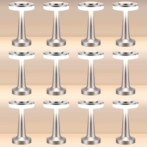Riakrum 12 Pcs LED Cordless Table Lamp Bulk Rechargeable,Silver