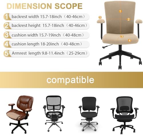 Tallew 4 Pcs Office Chair Covers Pads Set, Square High Back, Khaki, Sherpa