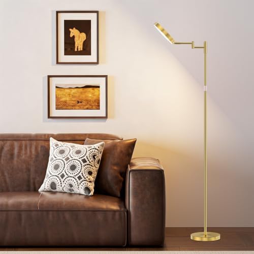 SIBRILLE LED Floor Lamp, 18W Bright Standing Lamp with Remote Control, Adjustable Height, 350°Swing Arms, Modern Dimmable Coner Floor lamp for Reading, Sewing and Crafts, Gold